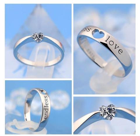 2Pcs Zircon Heart Couple Rings For Women Men Forever Endless Love  Engagement Wedding Ring Charm Valentine's