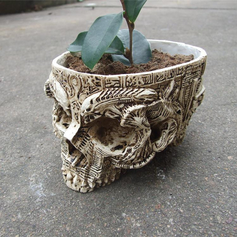 Hand Carved Skull Flower Pot - Last Chance Order